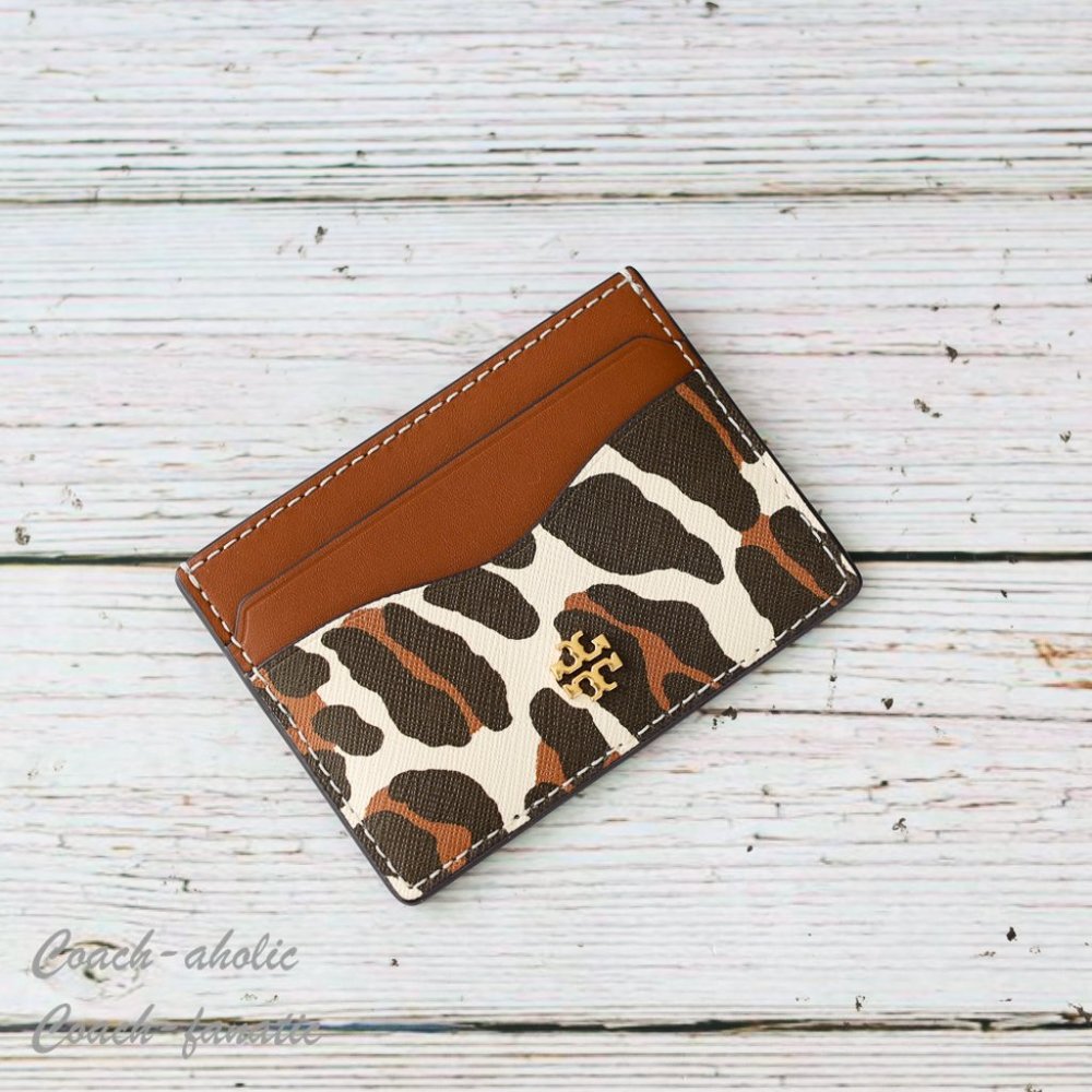 NWT Tory Burch Emerson Printed Slim Card Case in Beige Reva Leopard - Picture 3 of 6